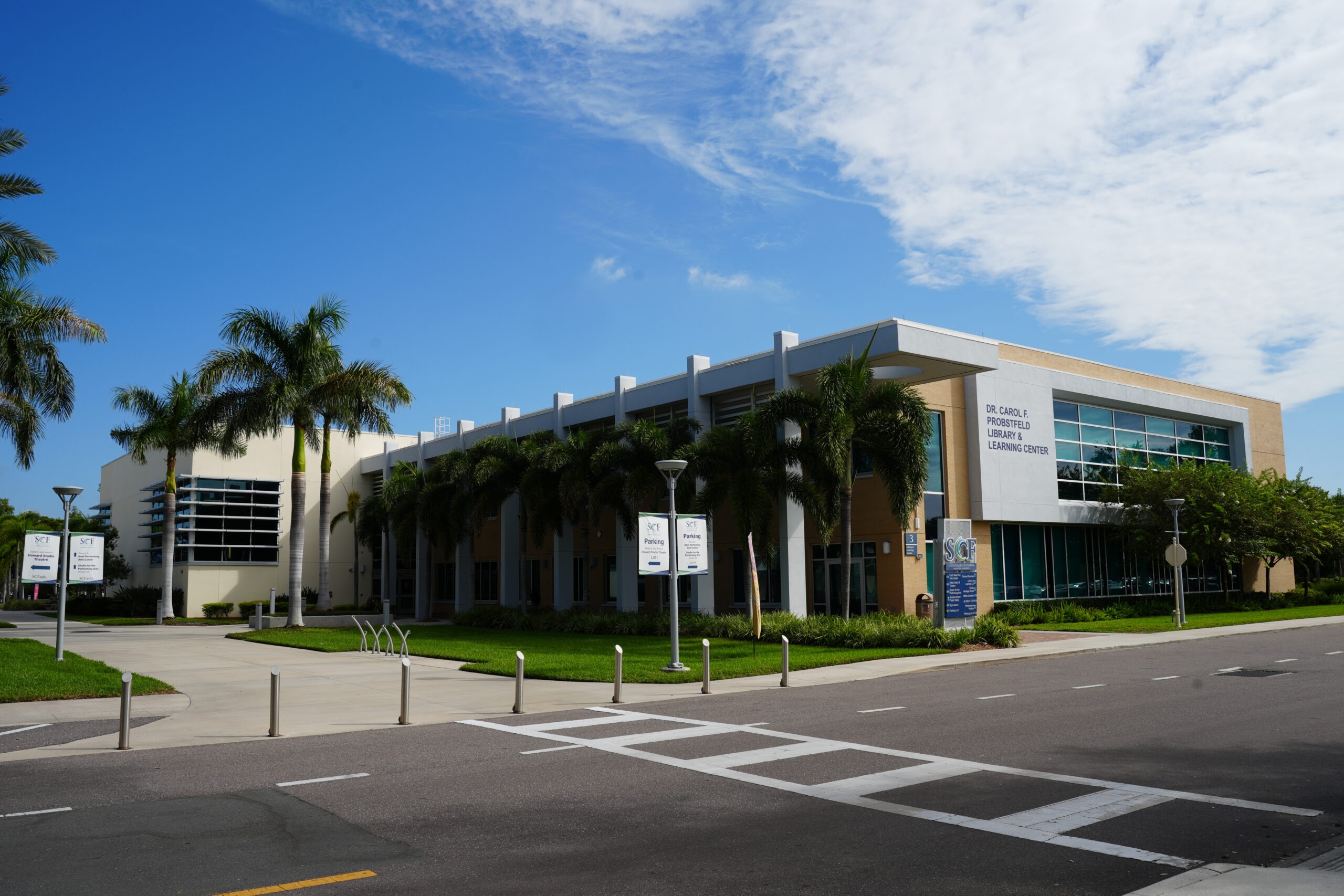 The Carol F. Probstfeld Library & Learning Center and Family Heritage House contains books, community rooms, electronic resources, online databases, photocopying, group study rooms, and café. The Family Heritage House African American history museum is located on the second floor. Bldg. 3.