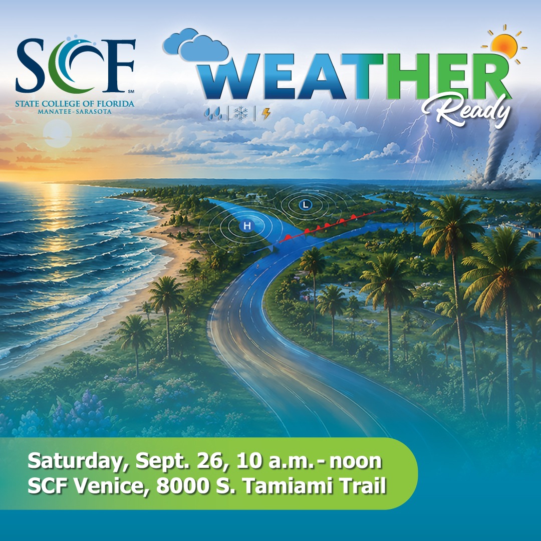 SCF Weather Ready Saturday, September 26, 2026 10 a.m. to noon  What to expect: A morning of weather science, hands-on activities and family fun is headed to SCF Venice! Bring your family and friends to SCF Weather Ready from 10 a.m. to noon Saturday, Sept. 26. Held in celebration of the unveiling of SCF Venice’s new professional-grade weather station, this free, community-friendly event will offer activities and experiences for curious minds of all ages. Explore weather technology and tour our Science Department. You can also enjoy: A demonstration of the new weather monitoring system. Hands-on weather and STEM activities. Family-friendly activities. Special guest speakers, featured community partners and more. Whether you follow every forecast or simply want a fun way to spend the morning with your family, there will be plenty to see, explore and learn. Come curious. Leave weather ready. Want a preview? Explore live weather data from SCF Venice now: https://www.sensestream.org/measurements #SCFWeatherReady #SCFVenice #SCFnow